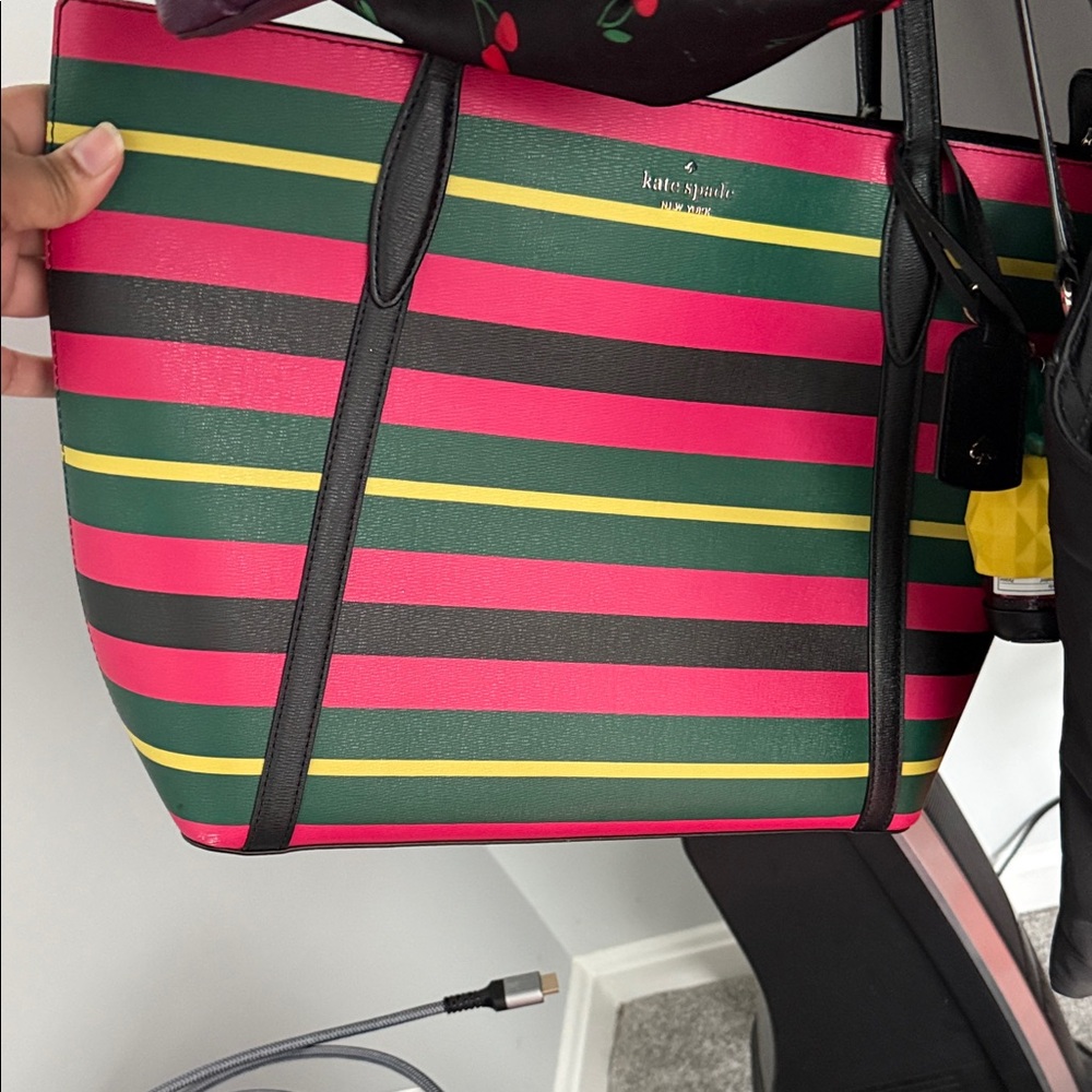 Kate Spade Multicolor Striped Tote - Pink, Green, Black